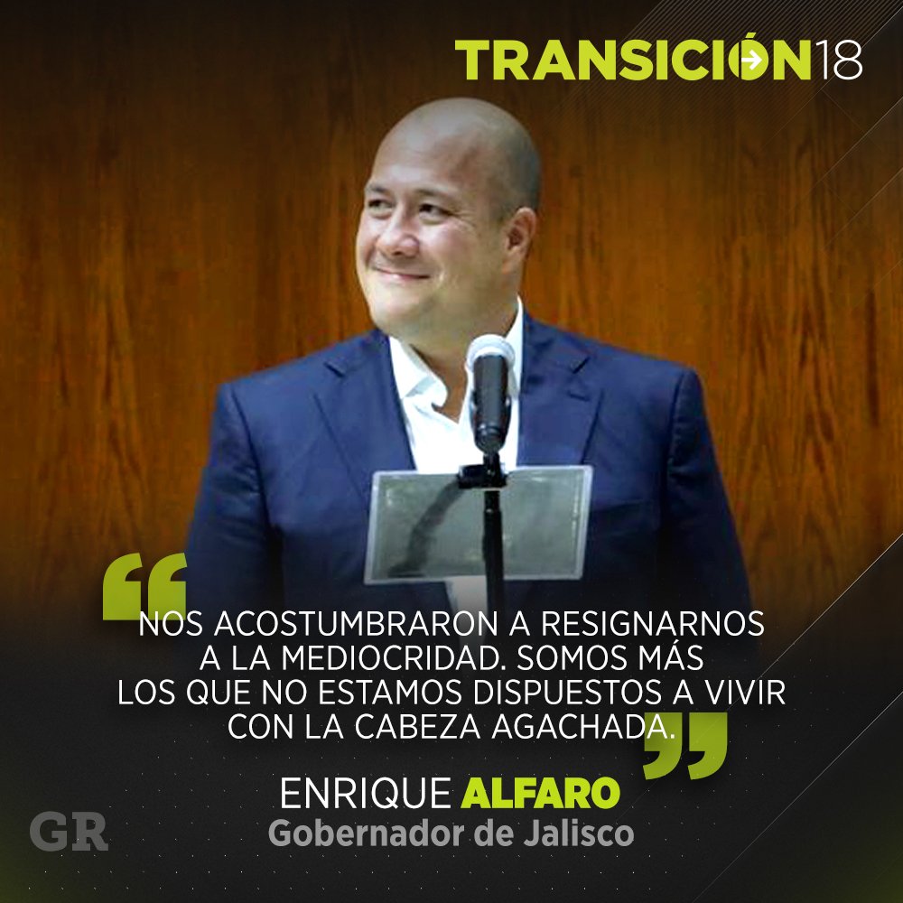 muralcom's tweet photo. Estas fueron algunas frases durante la toma de protesta de @EnriqueAlfaroR, nuevo Gobernador de Jalisco. https://t.co/yJQ2WuoMHL