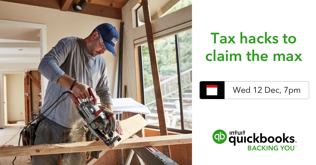 tradifyhq's tweet photo. Looking for the top tax hacks for Australian tradies? Register for the free webinar by team @QuickBooksAU (12 December 2018) and learn how to maximise your return. https://t.co/aiwhRAIyVp https://t.co/WZYHk13FSE