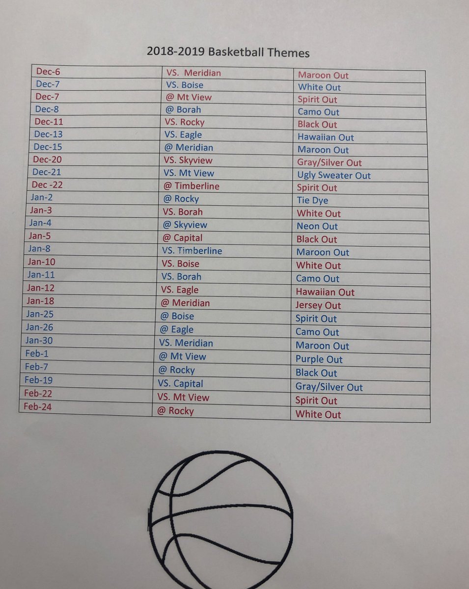 Basketball schedule for this year🏀 Pink-girls  Blue- boys