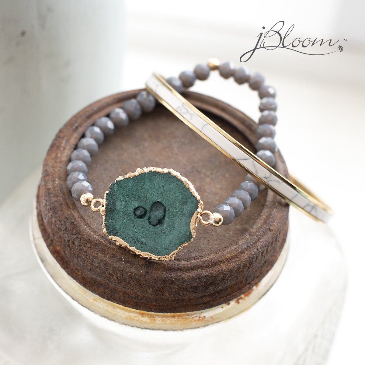 jBloomDesigns's tweet image. Bliss Stretch Bracelet is $42 and the Marble Bloom Bangle with gold trim is $34. #jbloomdesigns #braceletenvy #armcandy
