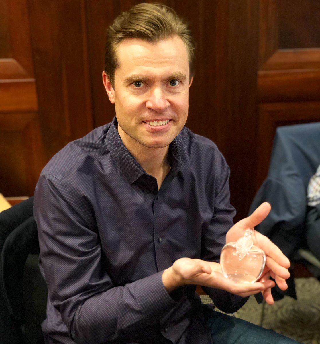 mb_benefits's tweet photo. Congratulations to MB Consultant, @jimgehrt for being awarded the Curiosity Award! What’s cooler than a crystal apple!? 🍎 #MuchBetterAtMB https://t.co/gbl6SoVIQo