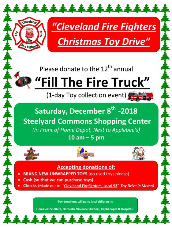 Cleveland_FFs's tweet photo. Please donate to the Cleveland Firefighters Christmas Toy Drive.
Saturday 12/8/18.  (10-5)  Steelyard shopping center {next door to Applebees}
https://t.co/1MKQsviCRy https://t.co/UuOpPzJ6L5