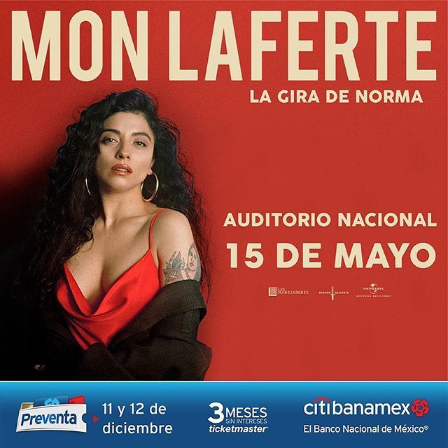 Mon se estará presentando en el auditorio nacional el 15 de Mayo del 2019 en su nueva gira "La gira de Norma", la preventa es el día 11 y 12 de diciembre ❤ estén atentos que seguramente Mon anuncie mas fechas estos días 😱 <a href="/monlaferte/">Mon Laferte</a>