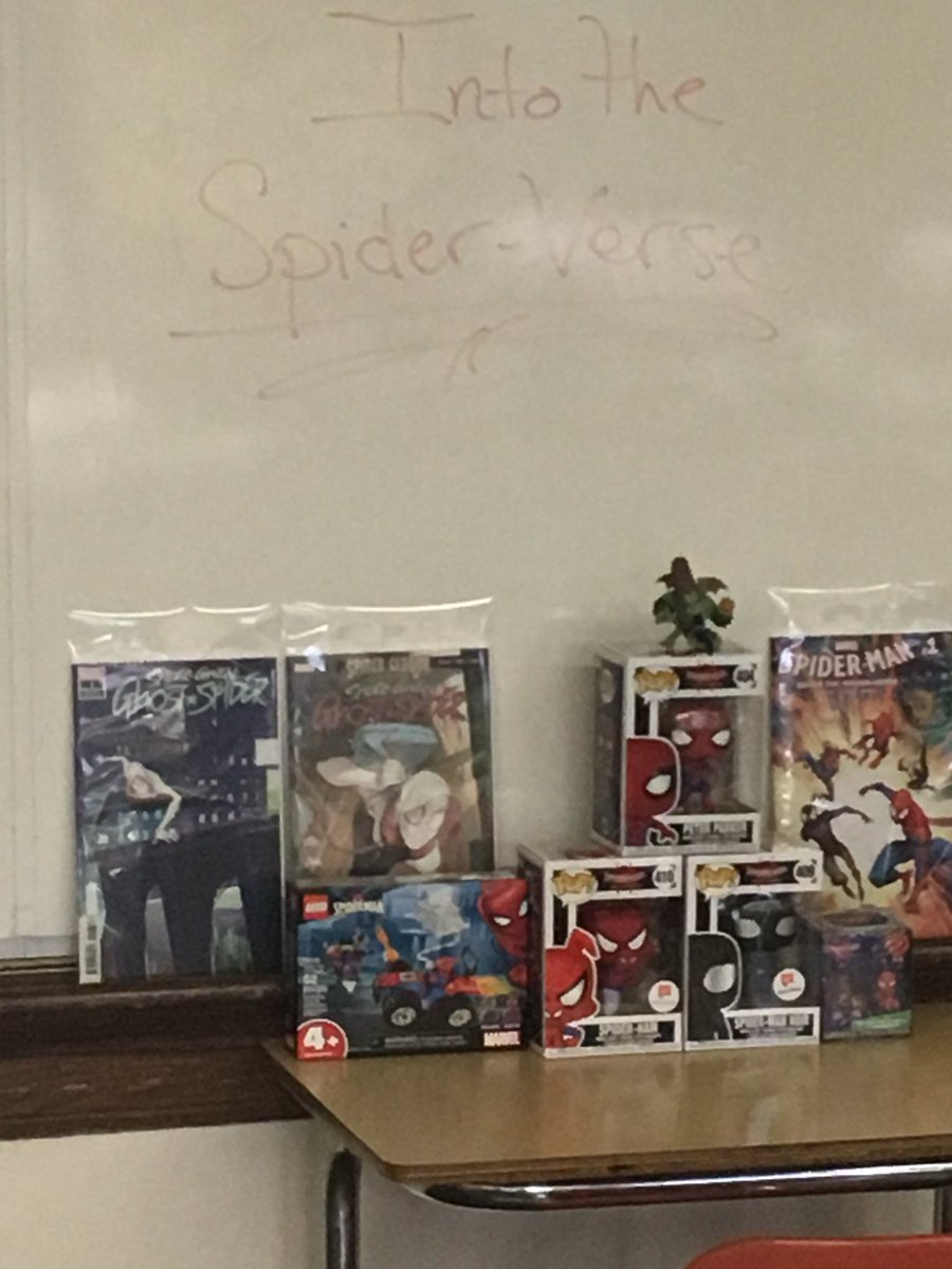 TCHSComicClub's tweet photo. “With great club meetings comes a great responsibility to have a great presentation and great prizes.” ~ Spider-man, or was it Uncle Ben? (I’m paraphrasing of course) #tchscbmc #withgreatpowercomesgreatresponsibility #IntotheSpiderVerse https://t.co/ZcG8mASBRx