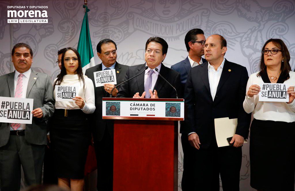 DiputadosMorena's tweet photo. La elección en Puebla representa uno de los fraudes más aberrantes en nuestro país. Por eso, tiene que anularse: @mario_delgado1 

#PueblaSeAnula https://t.co/YJZFRnAUay