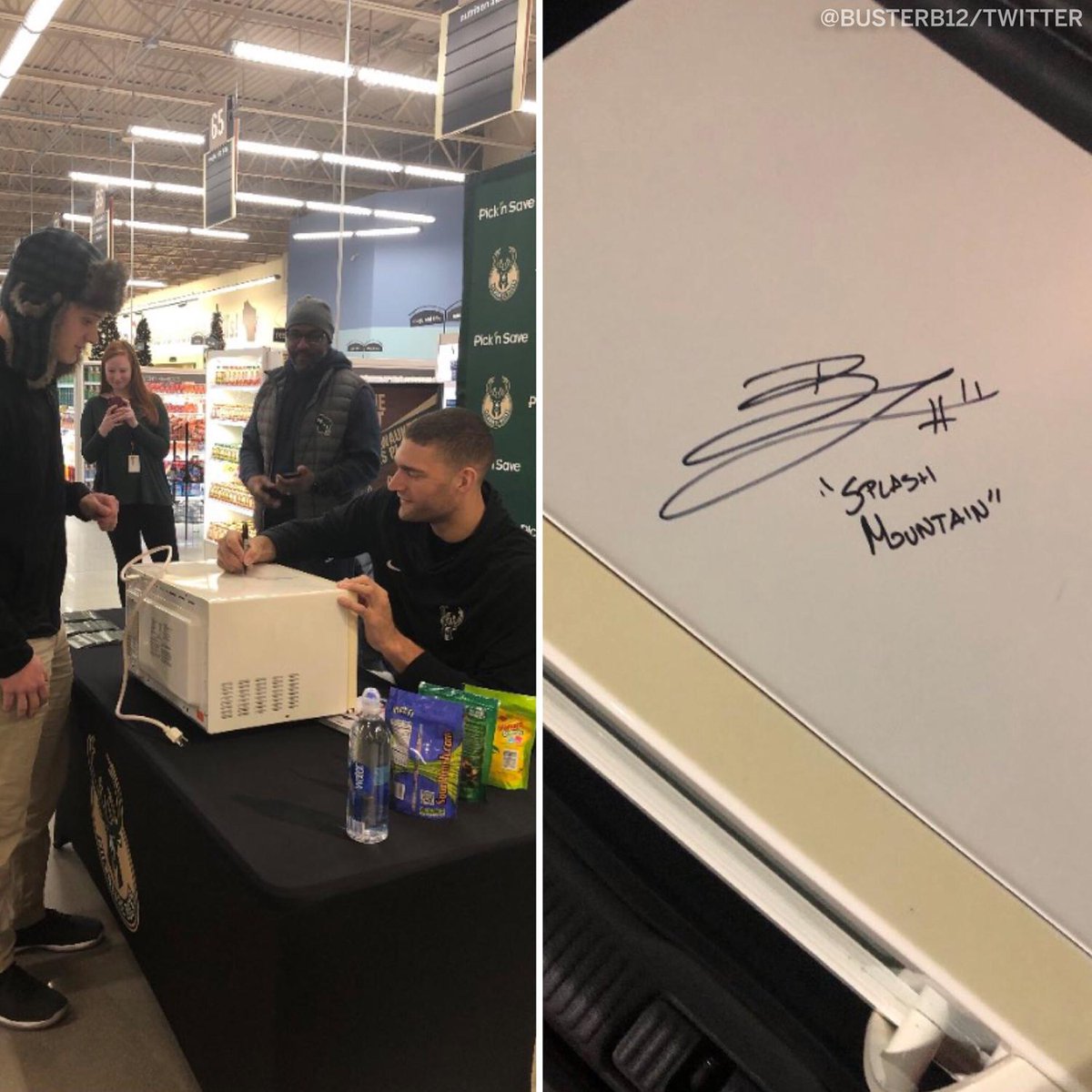 ESPNNBA's tweet photo. Brook Lopez autographing a microwave is as weird as it gets 😂 (via @busterb12) https://t.co/TaBcFkDBaZ