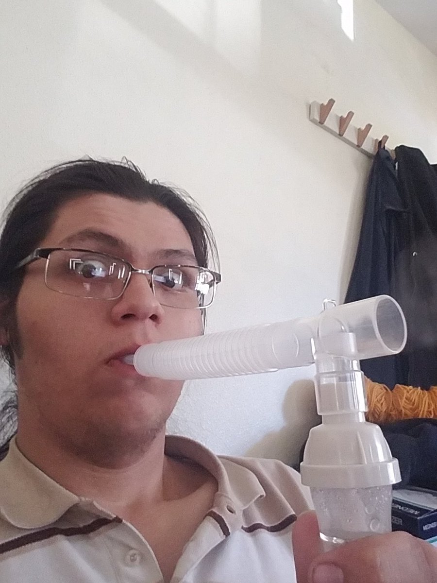 kennethcrader's tweet photo. Got pneumonia. Neb treatment 4 times a day. 5 days bedrest as well. Woo hoo 😒😒🙄 #AlreadyBored https://t.co/FJ5Wh4AmQ6