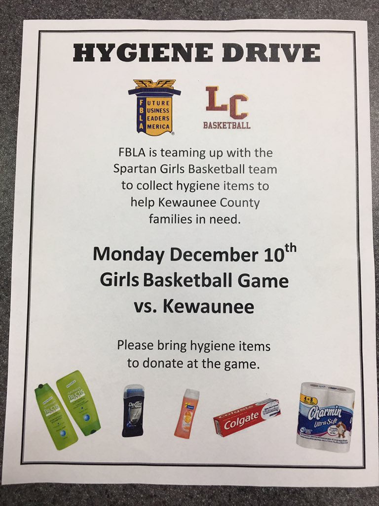 Please bring hygiene items to donate on Monday December 10th at the girls basketball game!
