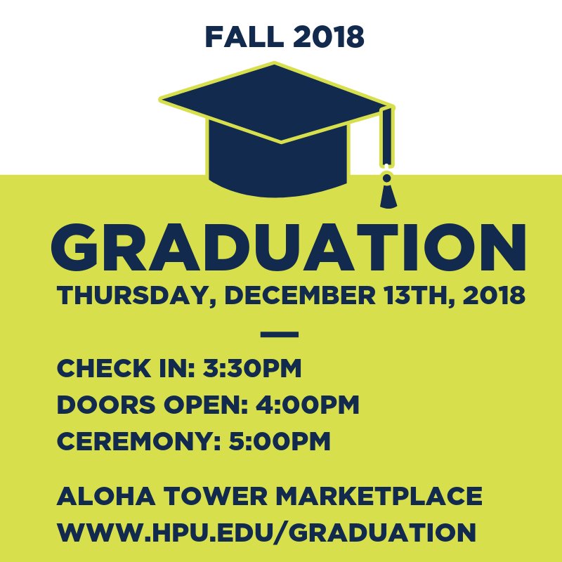 HPU's tweet photo. Save the date! Graduation is happening at our very own Aloha Tower on December 13th! Come and watch another great graduating #HPU class. #AlohaHPU #HPUGrad2018 #HPUSharksForever 🎓👏 https://t.co/dLx9jE8vB7