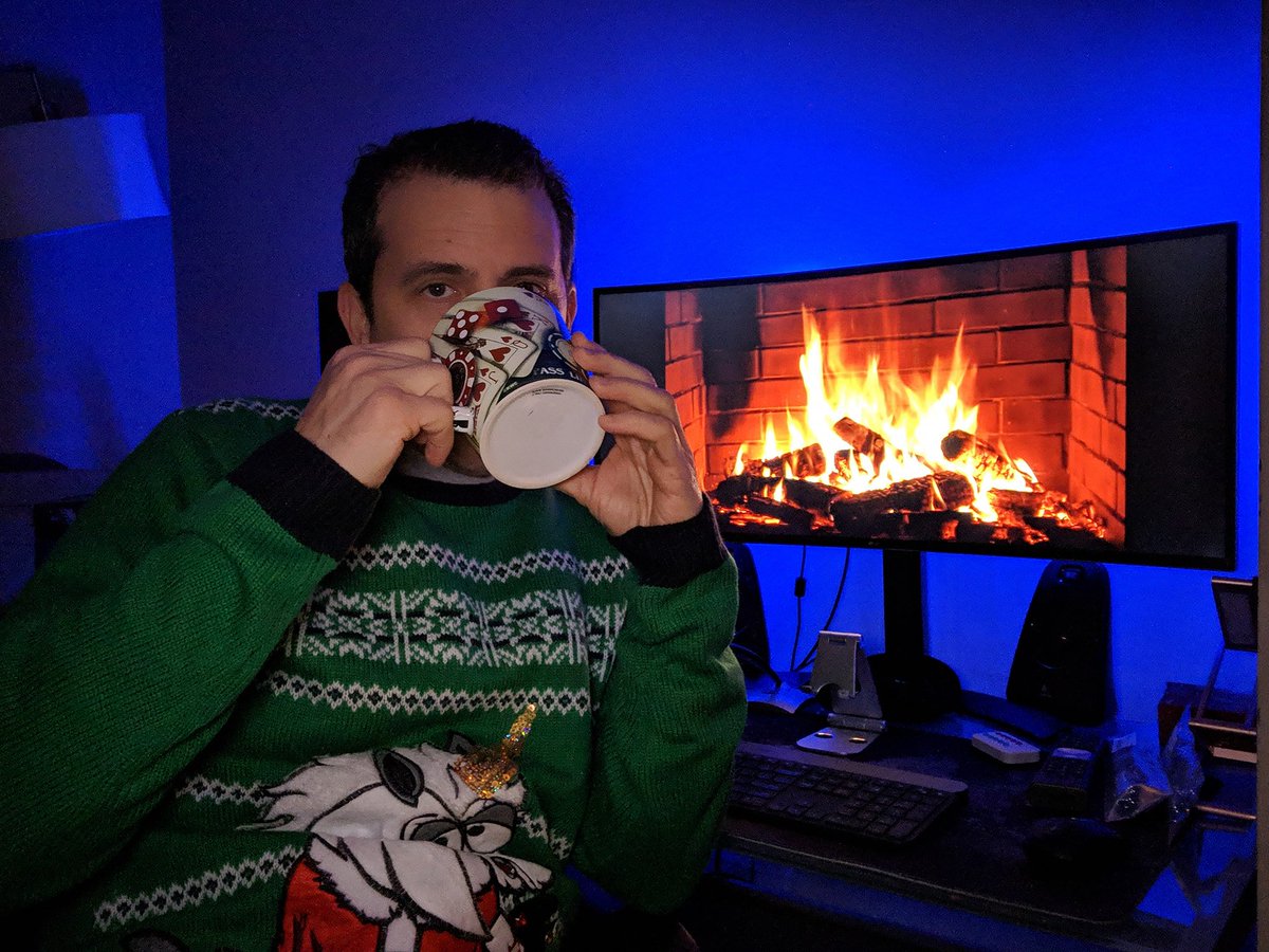 sidscheck's tweet photo. #Ohbabyitscoldout, so I lit the #Menorah and now sitting by the warm #fireplace listening to #Christmas music with my ugly sweater and #hotchocolate. Cheers to all and especially my friend Rudolf playing in his #raindeergames #snowflakes https://t.co/PZUxLuoAVb
