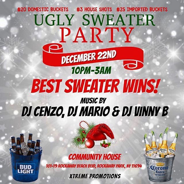 MarioIngargiola's tweet photo. Pop out to Com House December 22nd for our UGLY SWEATER PARTY!! 🎅🏼Drink specials are $3 house shots and $20-$25 beer buckets🍻 @xtreme.promotions 🤙🏼 .
.
.
.
.
.
#christmasblues #family #bar#drinkup #me #instagood#drink #picoftheday#photoofthed #iphone… https://t.co/5DCqP5UKUD https://t.co/e4XDNHoGR1