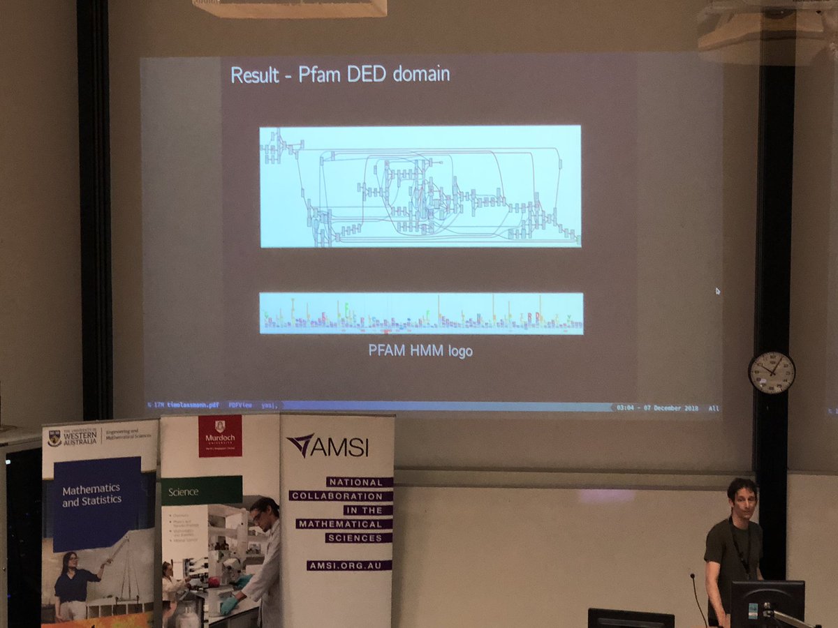 monica_kehoe's tweet photo. @LassmannLab Dr Timo Lassman from @telethonkids shows us how hidden markov models can be used on sequence data and what you can do with it - really interesting stuff! @Bioinfosummer @DiscoverAMSI #BioInfoSummer https://t.co/HBrnc8i6Ud