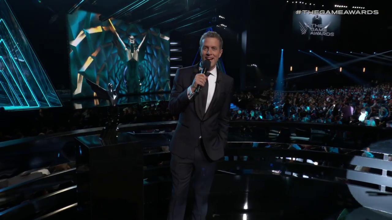 LOS ANGELES - DECEMBER 6: Presenters Christoph Waltz and Rosa Salazar  appear onstage at the 2018 Game Awards at the Microsoft Theater on December  6, 2018 in Los Angeles, California. (Photo by