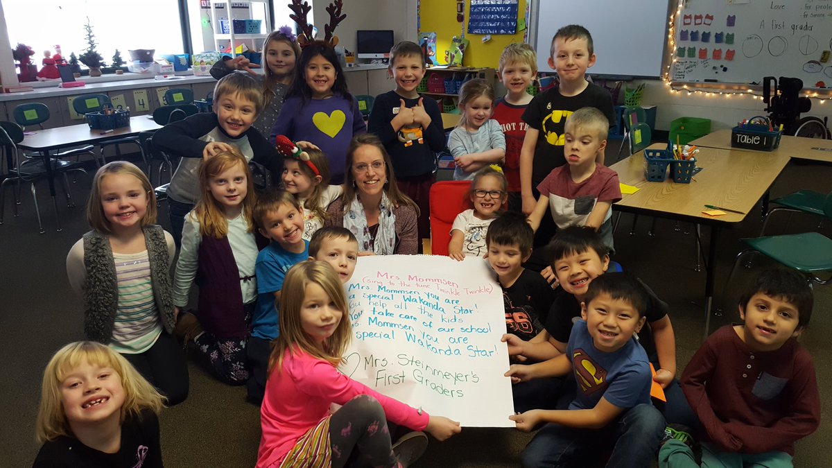 slsteinmeyer's tweet photo. Gift from the heart ~ Day 4: Show appreciation for your principal @SMommsen @SDMA_Wakanda 
#giftsfromtheheart #firstgradestars #wakandastars #songwriters https://t.co/7gXoWLLM1I