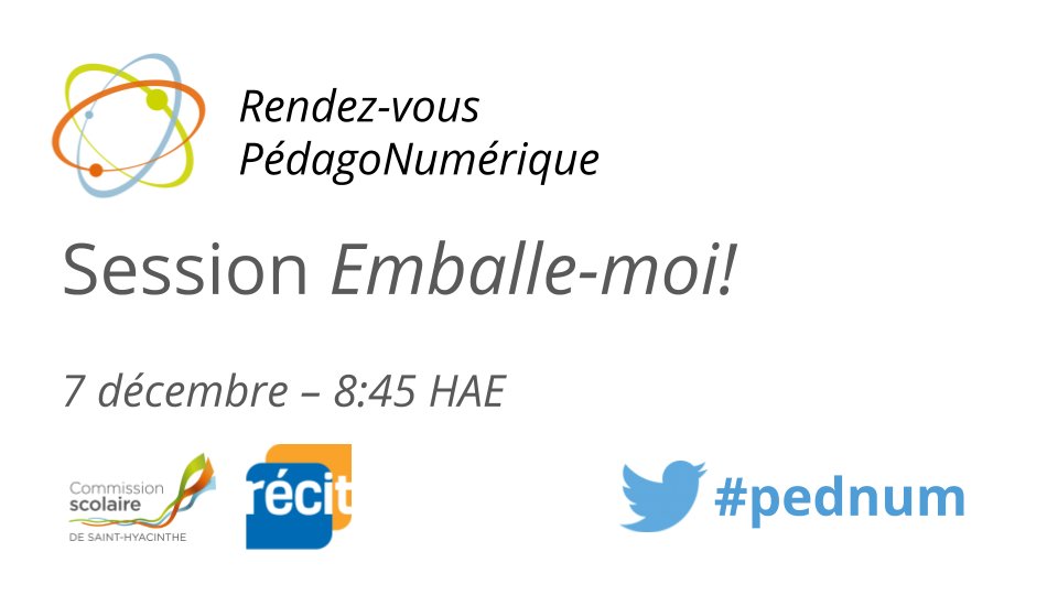 petitbenoit's tweet image. Ne manquez pas demain dès 8h45, la Session Emballe-moi du 2e Rendez-vous PédagoNumérique #PedNum avec @thierryUdM @FrancoisGuite @hugoleroux22 @JulieLoranger @CasavantInform1 que j'aurai le bonheur d'animer! #EduQc #RECITqc #live pedagonumerique.cssh.qc.ca/programme/sess…