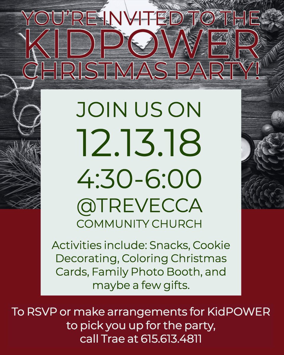 treveccasaac's tweet photo. Hey Trevecca athletes/coaches! You’re all invited to the KidPower Christmas party! This is where we will get to see our fundraising work in action, and some big smiles on some sweet faces. RSVP to your SAAC rep by next week! https://t.co/XPki4fmegO