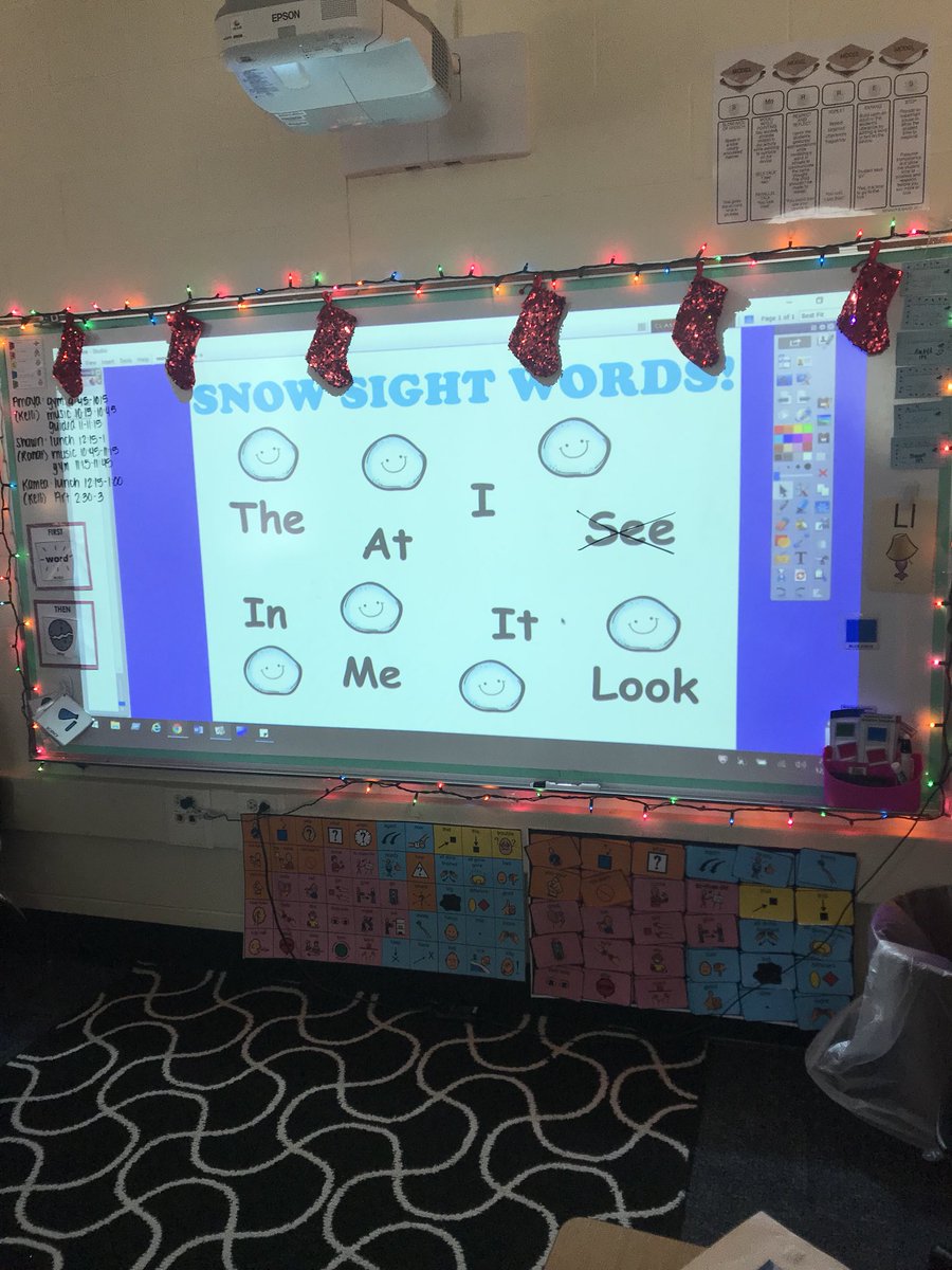 teach_withMrsV's tweet photo. Our classroom was in action today while playing snowball sight words! Students had to catch the “snowball” then read/match the SW written on the paper. When we identified a word, we crossed it out on the board. The students loved it! #12DaysTwitter #D54chat #handsonlearning ❄️ https://t.co/fHNOvzZ9ax