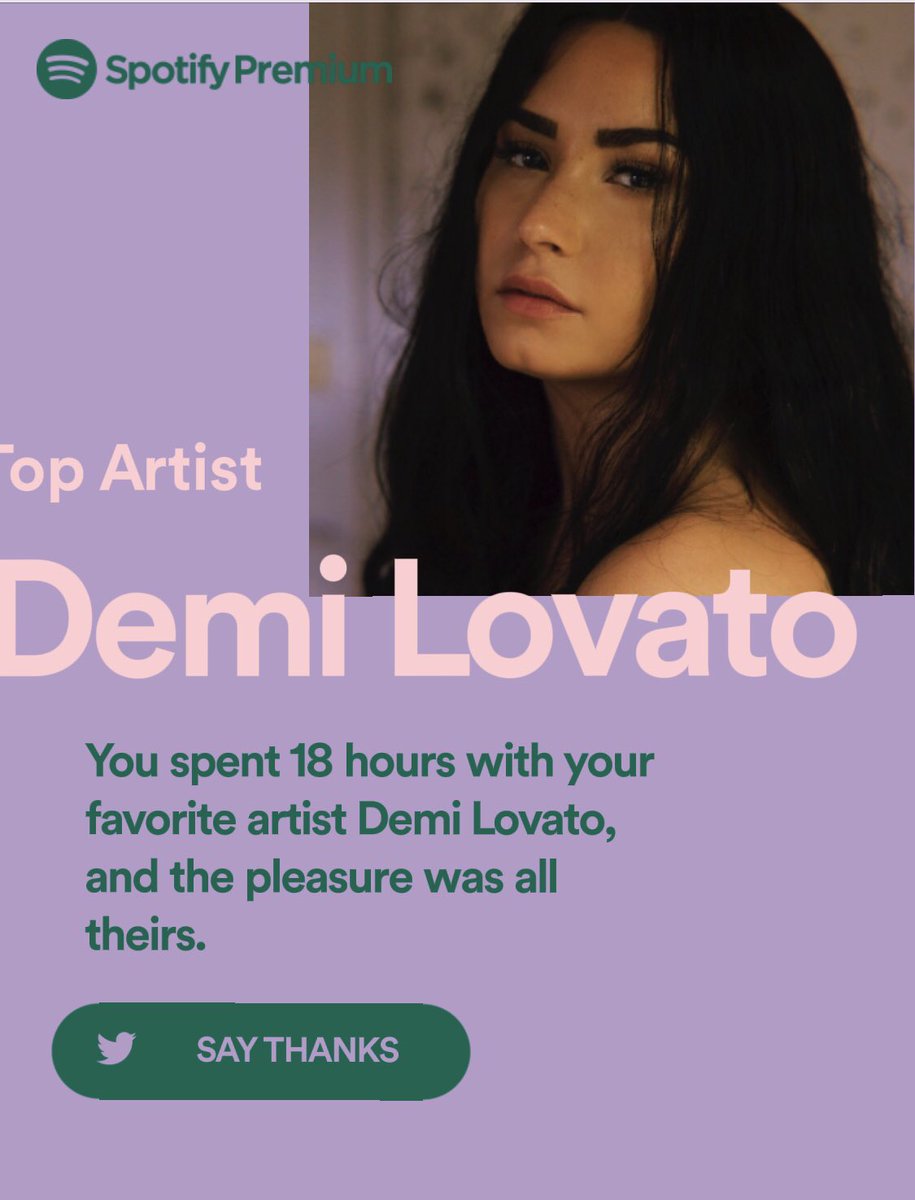 No surprise the queen herself <a href="/ddlovato/">Demi Lovato</a> is my number one most listened to artist this year 👑💋