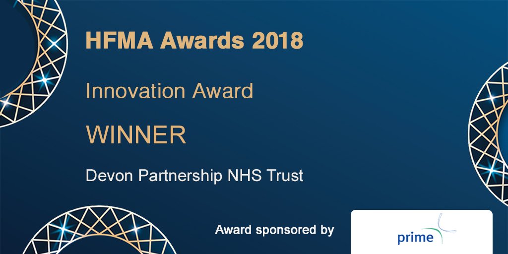 HFMA_UK's tweet photo. Congratulations to Devon Partnership NHS Trust who've won the Innovation Award at #HFMAAwards2018! https://t.co/3WynCT8oxh