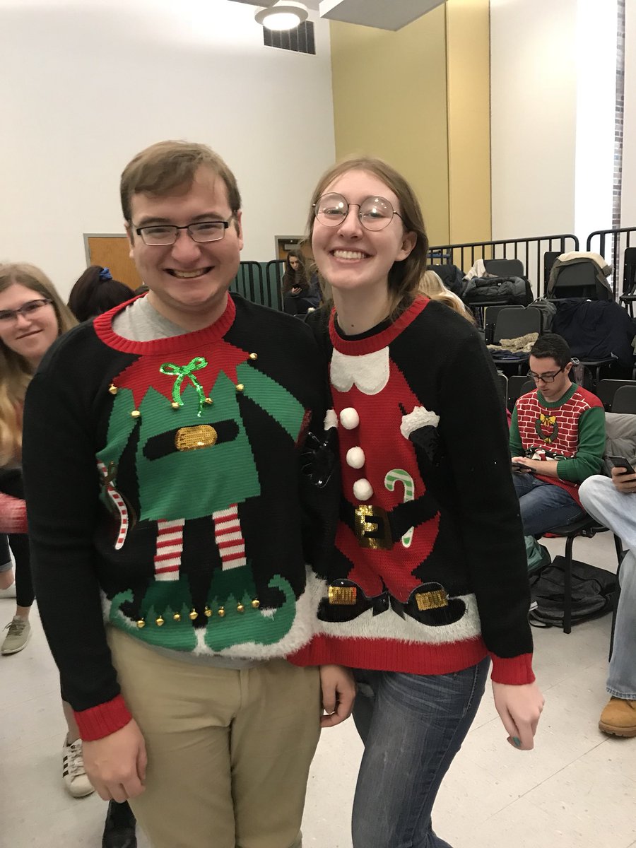 PennStateUChoir's tweet photo. We love holly jolly time with our favorite singers! Wishing everyone a Merry Christmas and a Happy Holidays to all!❤️🎄💚 #UglyChristmasSweaterFun #psuchoir2018 #FinalsWeek https://t.co/hj1Cj5gYpL