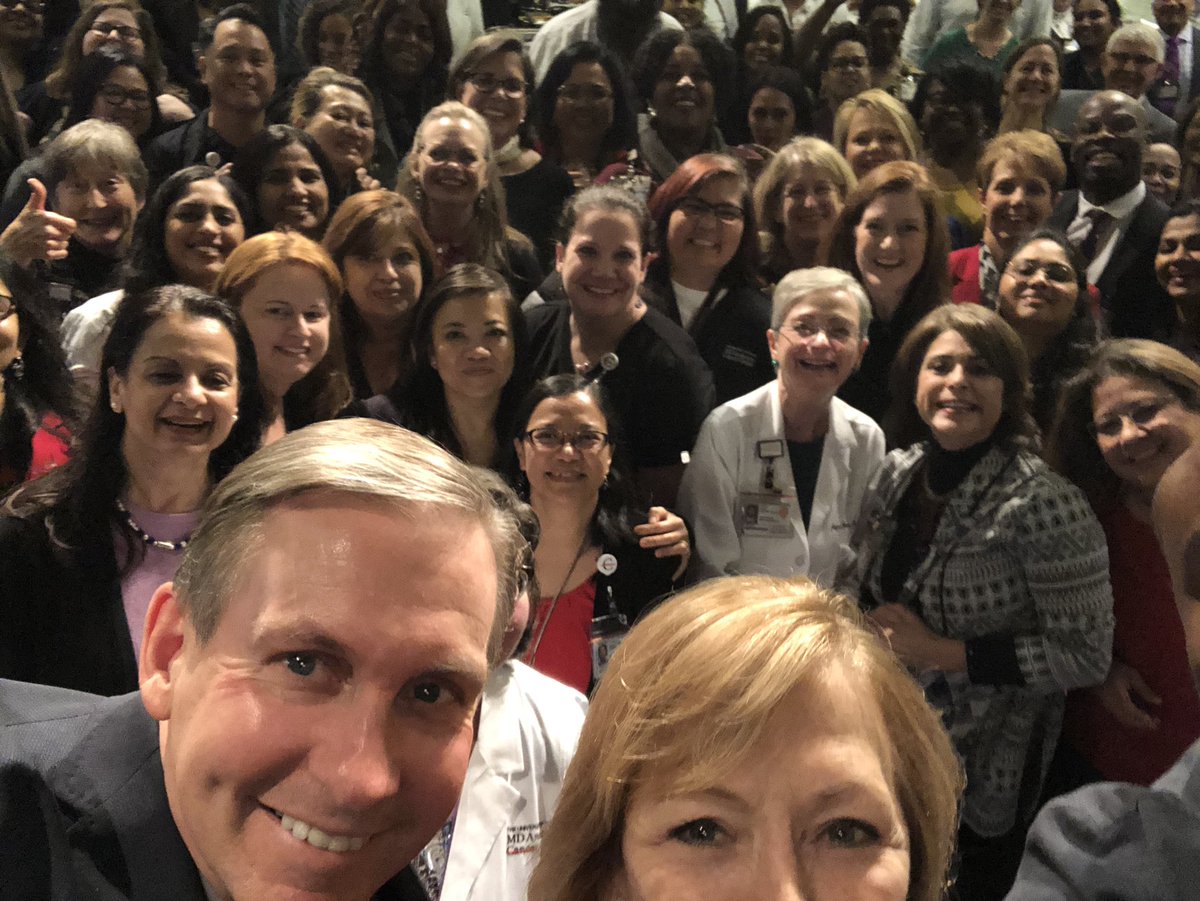 .<a href="/CarolPorterDNP/">Carol Porter DNP, RN, FAAN</a> and I celebrating the holiday season this afternoon with our outstanding nurses.  Thank you for everything you do for our patients days, nights, and weekends 24/7/365 as we work together in amazing teams to #endcancer