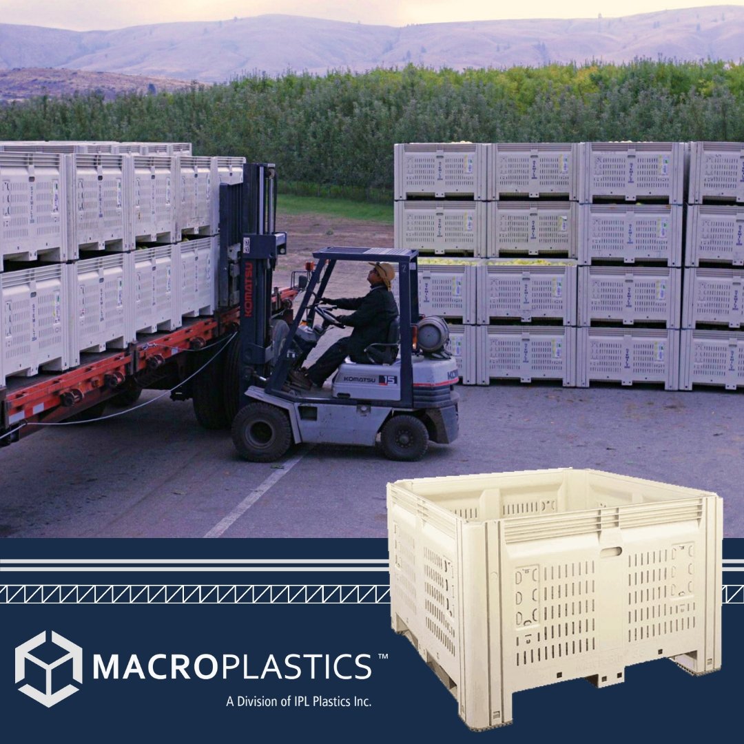 IPLMacro's tweet photo. MacroBins are easy to handle, move, and transport, &amp; have a unique interlocking foot design that makes them easy to align, stack, and store!

#harvest #harvestbin #harvestcontainer #farming #apples #harvesting #farmharvest #applepicking #appleharvest #farmowner #packingindustry https://t.co/aAgI4yuWxP