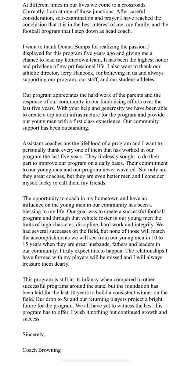 Thanks for all the support of our program and the young men that have represented it the past 5 years.