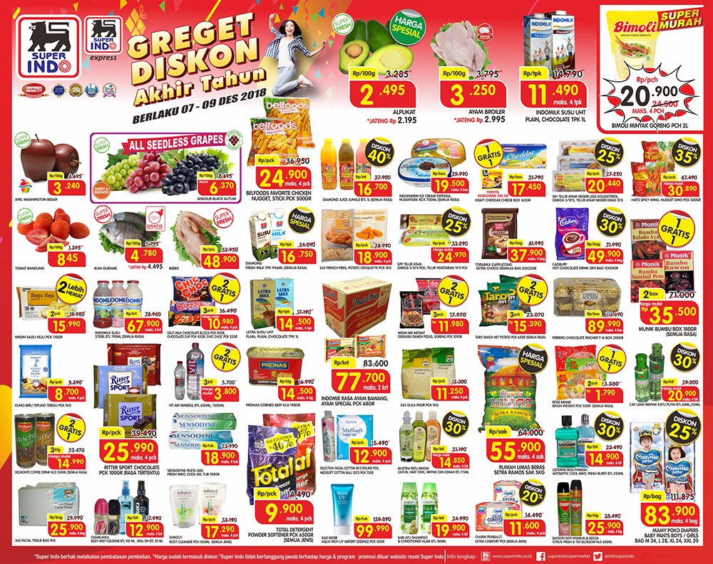 InfoSuperIndo's tweet photo. Promo Super Low Price di Super Indo yang terbit hari ini. Periode:7-9 Des 2018

Untuk melihat iklan koran ini lebih detil, bisa dilihat di: https://t.co/CCFclC6nvE Super Indo tidak bertanggung jawab atas promo di luar website resmi Super Indo.

#SuperIndo https://t.co/uQN6CCJ1Bi