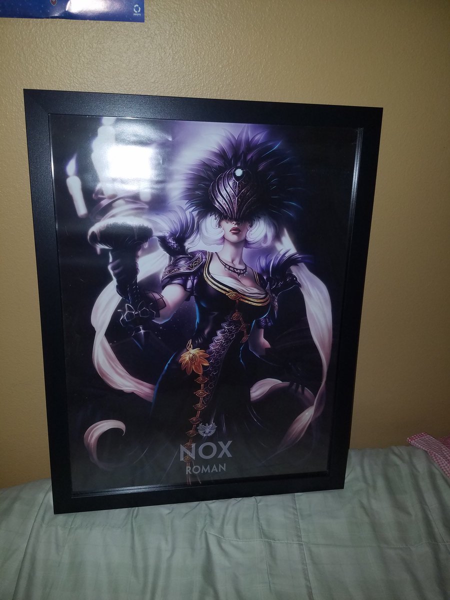 Shugotenshi714's tweet photo. I framed my beautiful poster of the one true Goddess, Nox @SMITEGame Please release moar Nox merchandise! There was only 2 at #DHA2018 :( https://t.co/NvXNxZOKrs
