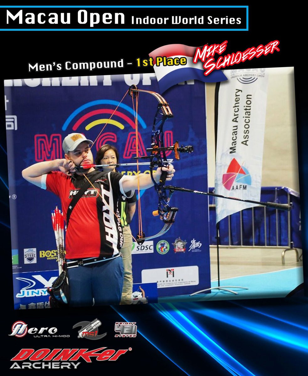 DoinkerStabs's tweet image. Congratulations to Team Doinker&apos;s Mike Schloesser of the Netherlands on taking 1st Place at the first indoor tournament of the season... the Macau Open/Indoor World Series held in China. #TeamDoinker #Doinker #archery