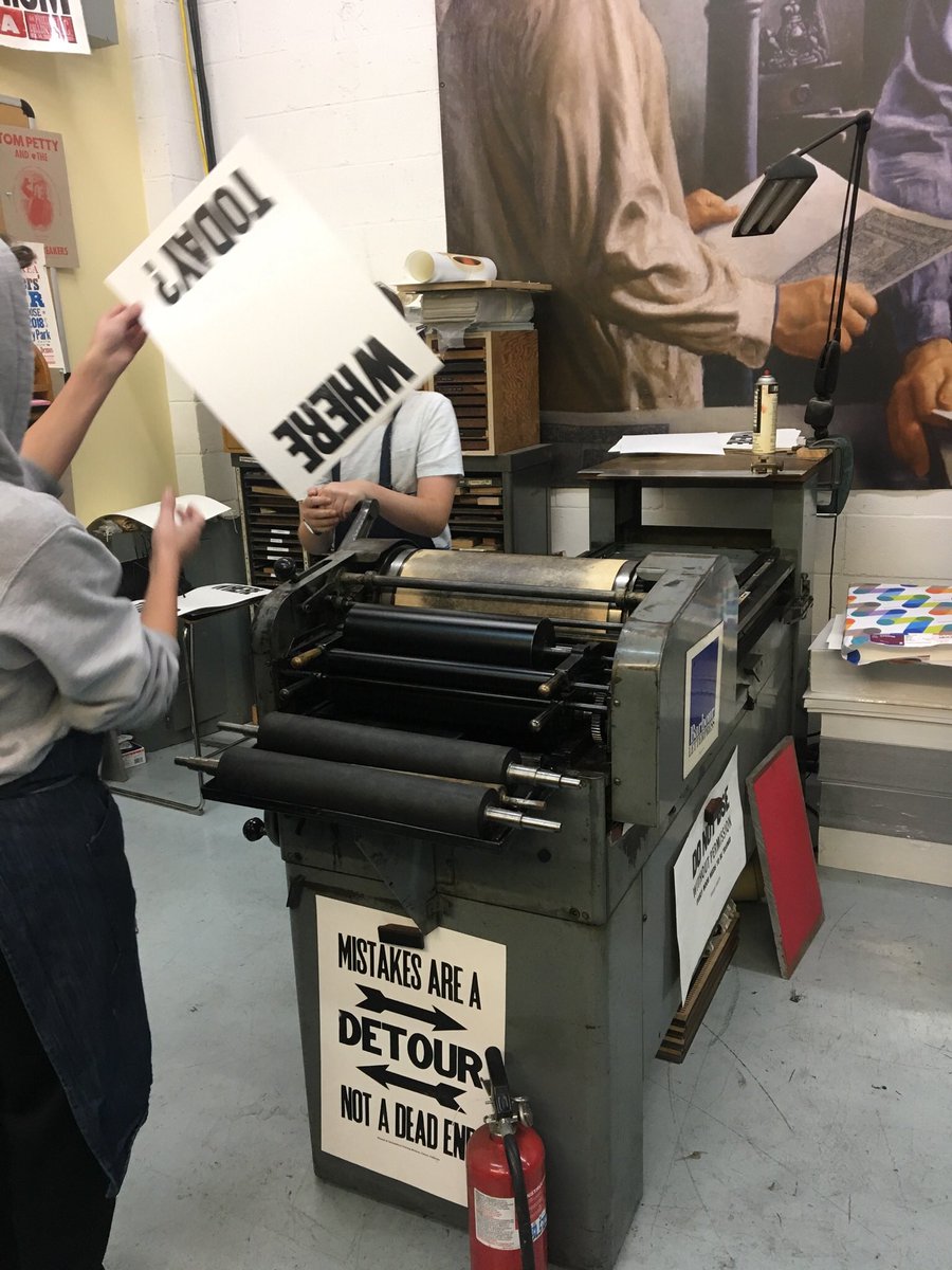 PrintMuseumCA's tweet photo. Using our Colby Wood Type to make posters on the Vandercook with @panoramapress for Immersion Class from @oakwoodstories

 #Woodtype #Colby #colbyposter #Type #Print #PrintClass #Printing #Letterpress #Vandercook https://t.co/uLgzmss75n