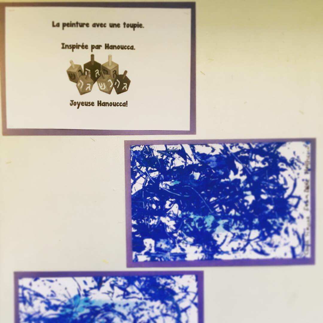 mmefaubert's tweet image. Spinning Hanukkah dreidels inspired this collaborative art. We used DIY spinners dipped in paint. Ss had so much fun watching the paint FLY! In the famous words of Ms. Frizzle: “Make mistakes and get messy!” @bridgebulldogs #sd38learn #sd38french  #primaryart #HappyHanukkah