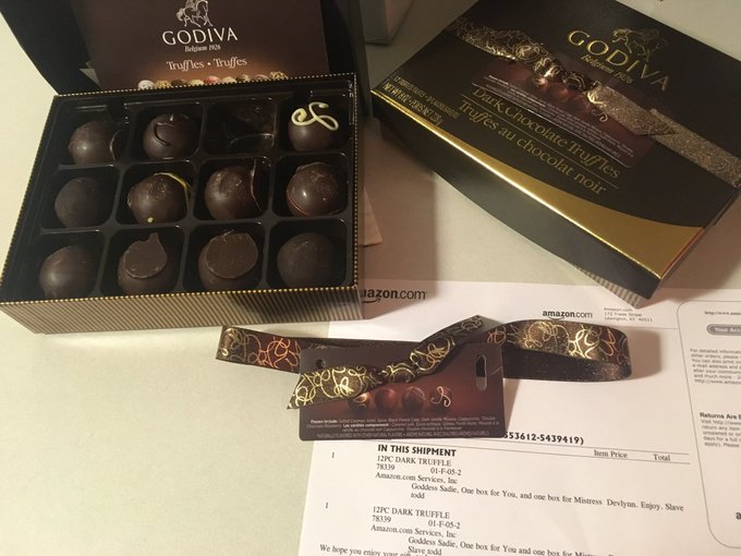 One of the fastest way to My heart #Godiva #DarkChocolate #Truffles Thank you #Slave Todd! Both @DevlynnDeSade<a href="/tag/godiva"class="tags">#Godiva</a><a href="/tag/darkchocolate"class="tags">#DarkChocolate</a><a href="/tag/foodie"class="tags"><span>#foodie</span></a><a href="/tag/service"class="tags"><span>#service</span></a><a href="/tag/gifts"class="tags"><span>#gifts</span></a><a href="/tag/slave"class="tags"><span>#slave</span></a><a href="/tag/truffles"class="tags"><span>#truffles</span></a><a href="/tag/offerings"class="tags"><span>#offerings</span></a>