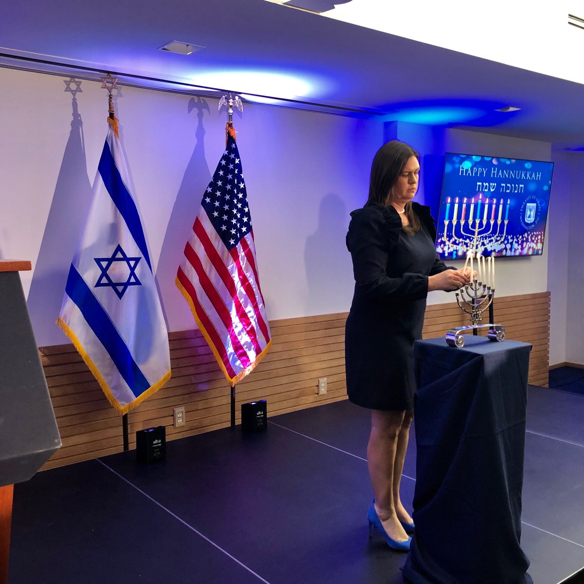 A tremendous honor to join <a href="/AmbDermer/">Ron Dermer - רון דרמר</a> and Rabbi Jeffrey Myers of Tree of Life Synagogue at the Israeli Embassy to light the Hanukkah menorah. America stands with the Jewish state and the Jewish people