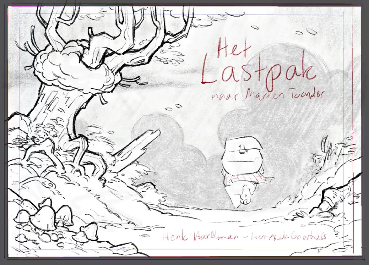 I never really posted the drawing of the recent hardcover release of `Het Lastpak'. It was originally intended for a book in landscape format, it is now used as a wrap-around. The book can be purchased here: https://t.co/HlNTpxjdLa