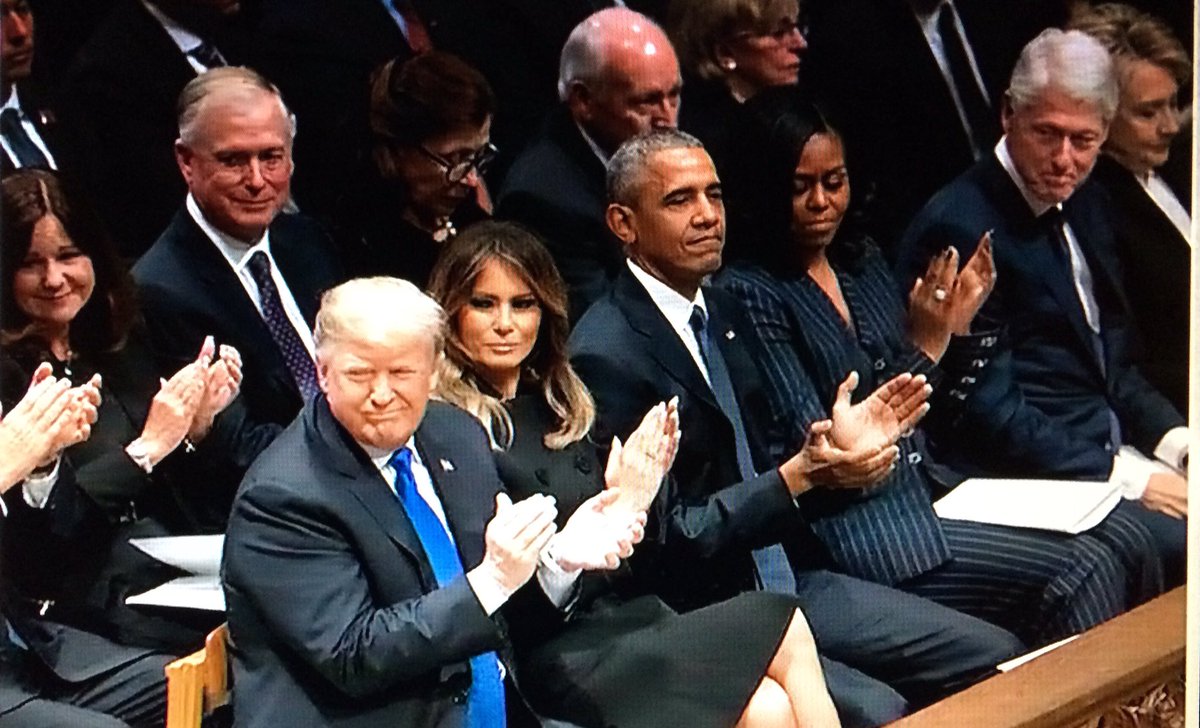 joegooding's tweet photo. Bill Clinton eyeing up the First Lady at the George H.W. Bush funeral. #ZeroDecency https://t.co/HOpUS1Yx9A