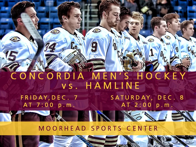 CobberSID's tweet photo. PACK THE MSC! Cobber men's hockey hosts Hamline in a 2-game series this weekend at the Moorhead Sports Center. It's your last chance to see Concordia in action before the Christmas break. CC is unbeaten in its last 6 games and playing unbelievably well. Time to pack the MSC!! https://t.co/rBJcs9vmTw