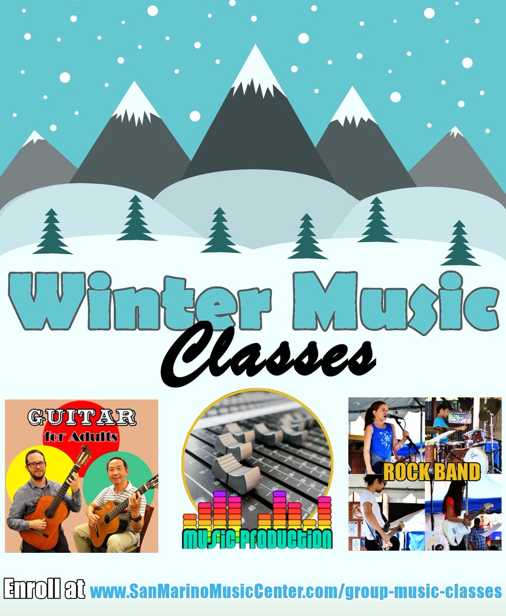We have published our #Winter #Music Classes on our website! Ring in the #NewYear with some music! View our complete line up at the link: sanmarinomusiccenter.com/group-music-cl…
#musicproduction #MusicProducer #RockBand #ROCKMUSIC #MusicClasses #AdultClasses #AdultEducation