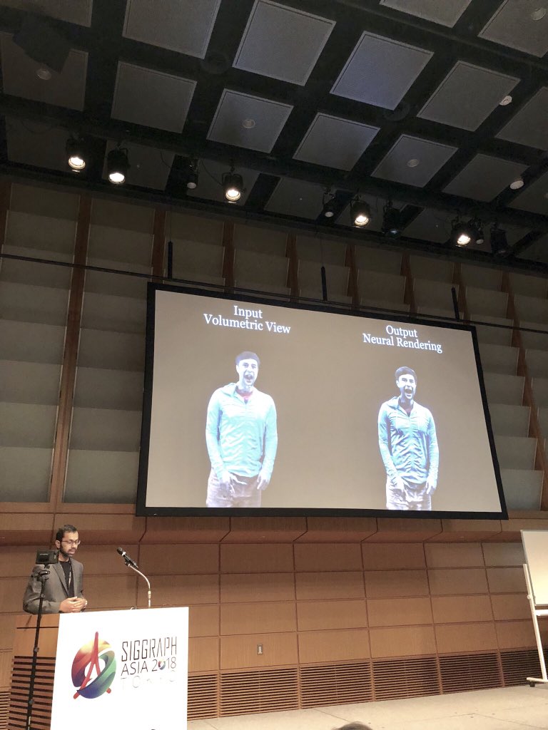 seanfanello's tweet image. Rohit Pandey presenting #LookinGood with #NeuralRendering! Check the video out! youtu.be/Md3tdAKoLGU #SIGGRAPHAsia #DeepLearning #VolumetricCapture