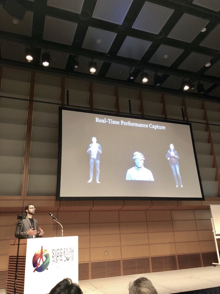 seanfanello's tweet image. Rohit Pandey presenting #LookinGood with #NeuralRendering! Check the video out! youtu.be/Md3tdAKoLGU #SIGGRAPHAsia #DeepLearning #VolumetricCapture