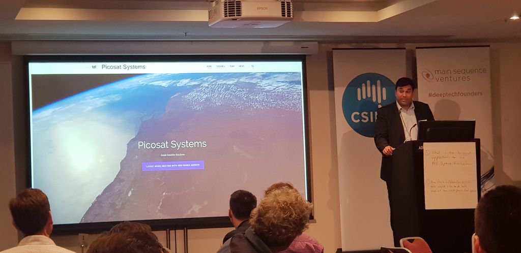 moonshotspaceco's tweet photo. More teams from the Moonshot family! We've seen Spiral Blue, Next Aero, Firey Sat and now @PicosatSystems!

Great pitches by all. Keep it up. 🚀 #OzSpace https://t.co/GQLUW59POr