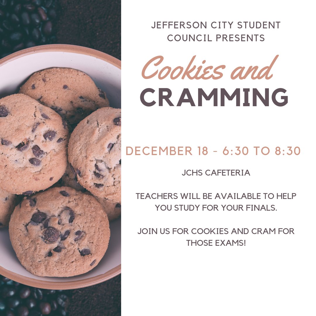JeffCityStuco's tweet photo. Hey Jays, want help getting ready for your finals? We got you. Teachers and tudors will be available from all contents! #jaysread #raisethebar #JCStrongerTogether #studentrelations #wehavecookies https://t.co/DUPG7NOVG5