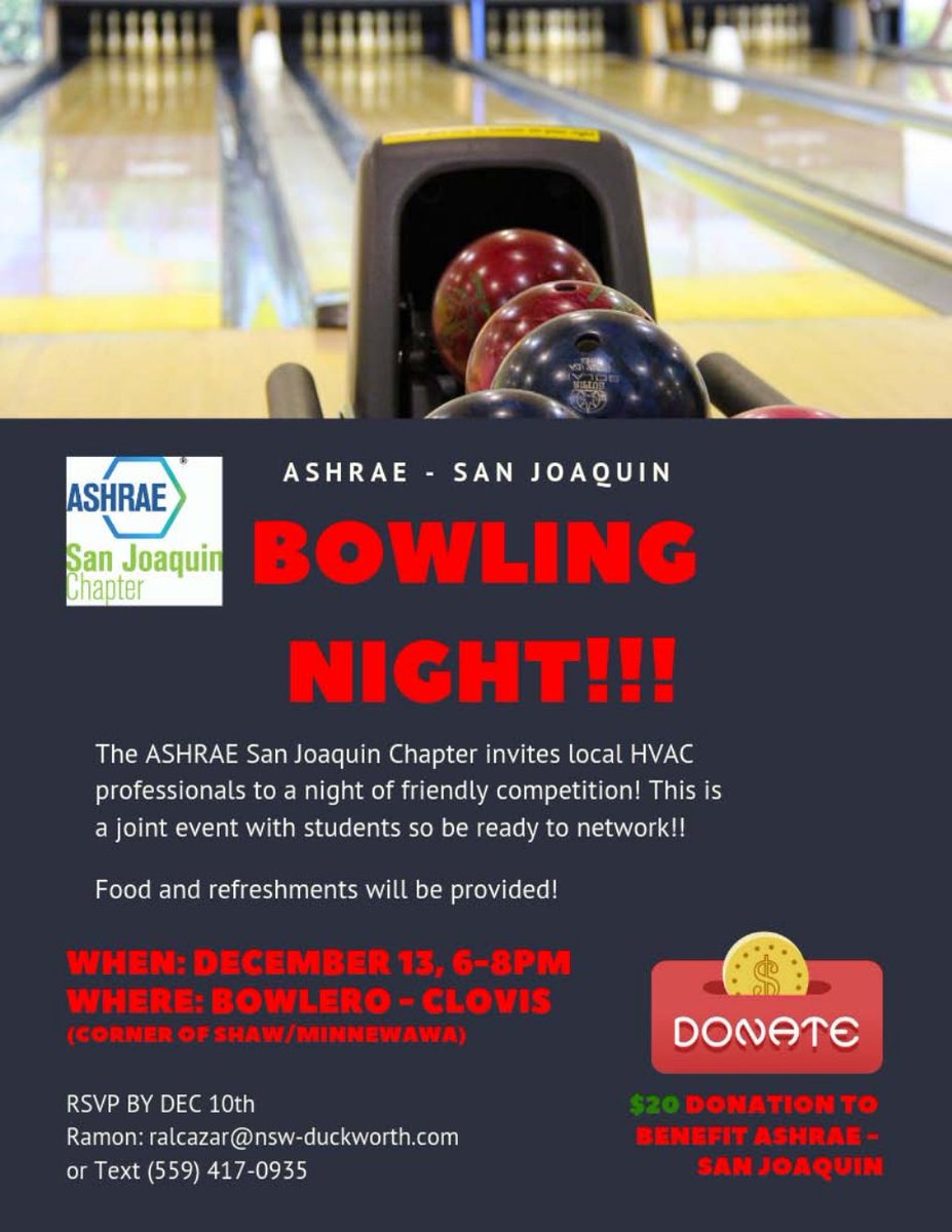 ASHRAE_sjv's tweet photo. Join our chapter for a night of friends, food and fun, and probably moments of frustration! This is a joint event between YEA, Student membership, and Membership Promotion #ASHRAE #YEA https://t.co/t41VbDzylV