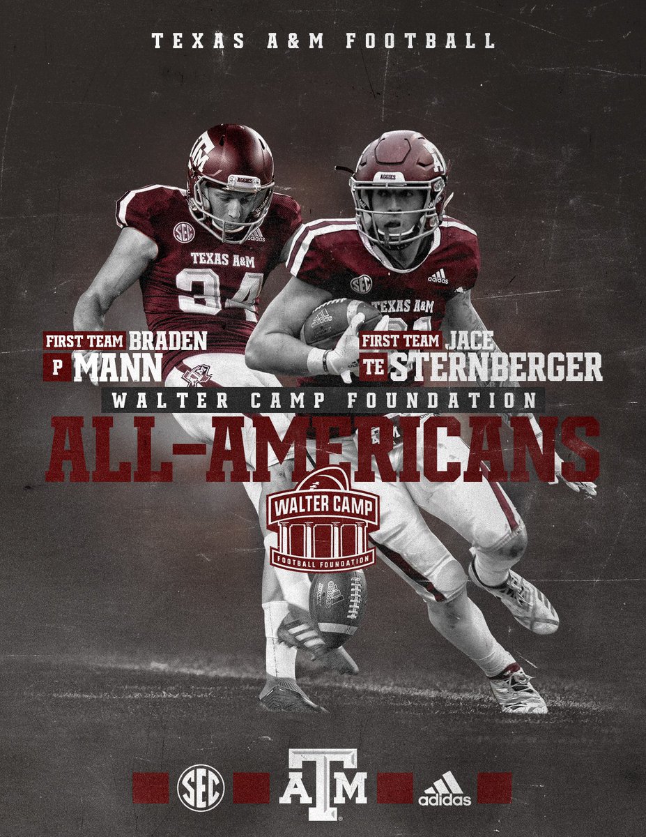 The Nation's Elite!

<a href="/MannBraden/">Braden Mann</a> &amp; @_Jstern named to the 2018 <a href="/WalterCampFF/">Walter Camp Football</a> All-American Team!

🔗: aggi.es/2UjvBOy

#GigEm