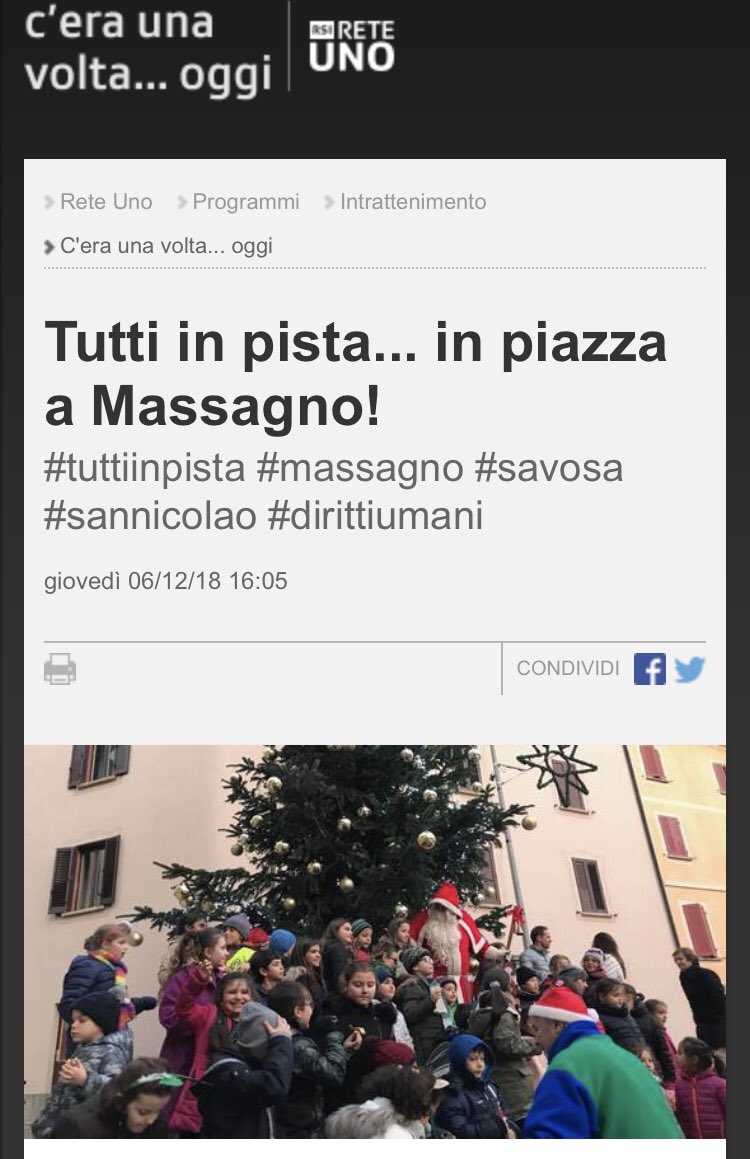 infomassagno's tweet photo. Grazie Rete1 @fabrizio_casati @alebertoz   #occ2018 #Pistainpiazza https://t.co/BWge6GzsW3