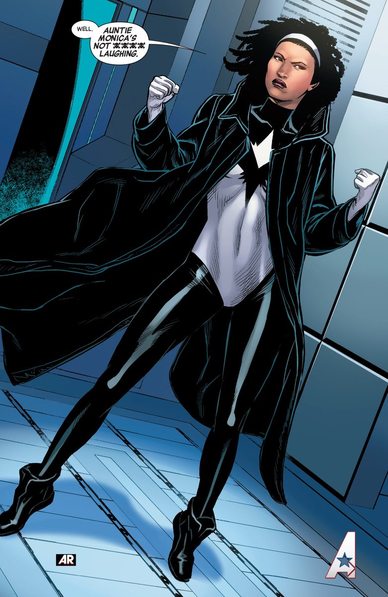 Monica Rambeau aka SpectrumAbilities: Monica has the ability to transform herself into any form of energy within in the electromagnetic spectrum. She has the ability to fly, move at extreme speeds, become intangible and absorb energy. She asks posses hyper awareness