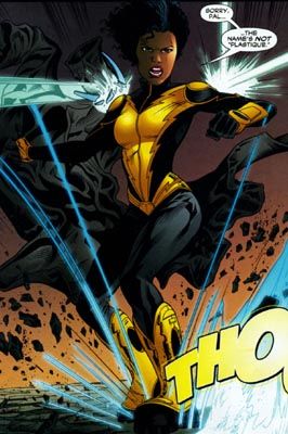 Anissa Pierce aka ThunderAbilities: Density control which gives he superhuman strength and invulnerability. She can create massive shock waves by stomping on the ground