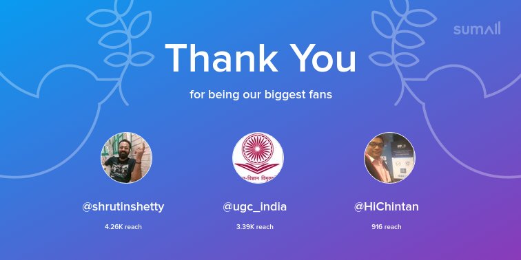 Our biggest fans this week: <a href="/shrutinshetty/">Shrutin Shetty</a>, <a href="/ugc_india/">UGC INDIA</a>, <a href="/HiChintan/">Chintan</a>. Thank you! via sumall.com/thankyou?utm_s…