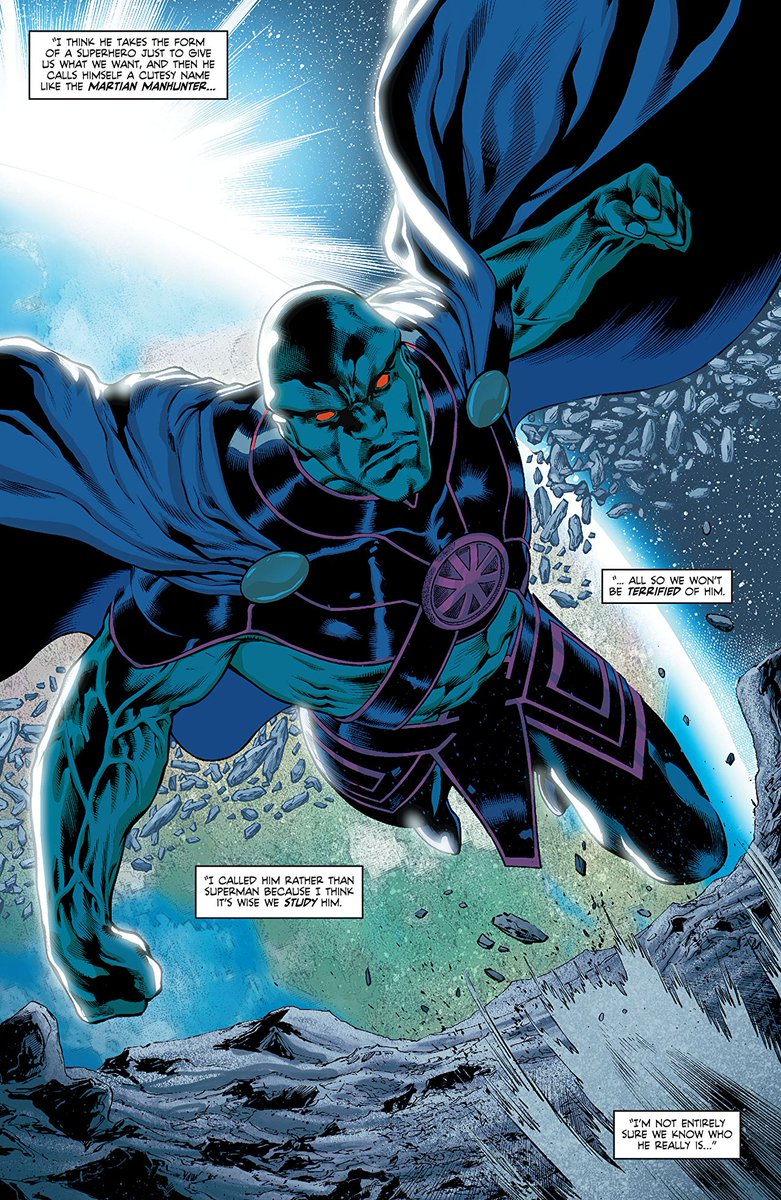 John J'onzz aka Martian ManhunterAbilities: His Martian physiology grants him many abilities including, shape shifting, telekinesis, telepathy, invisibility, regeneration, flight, enhanced senses and physical attributes. I don't have enough characters to list all his powers