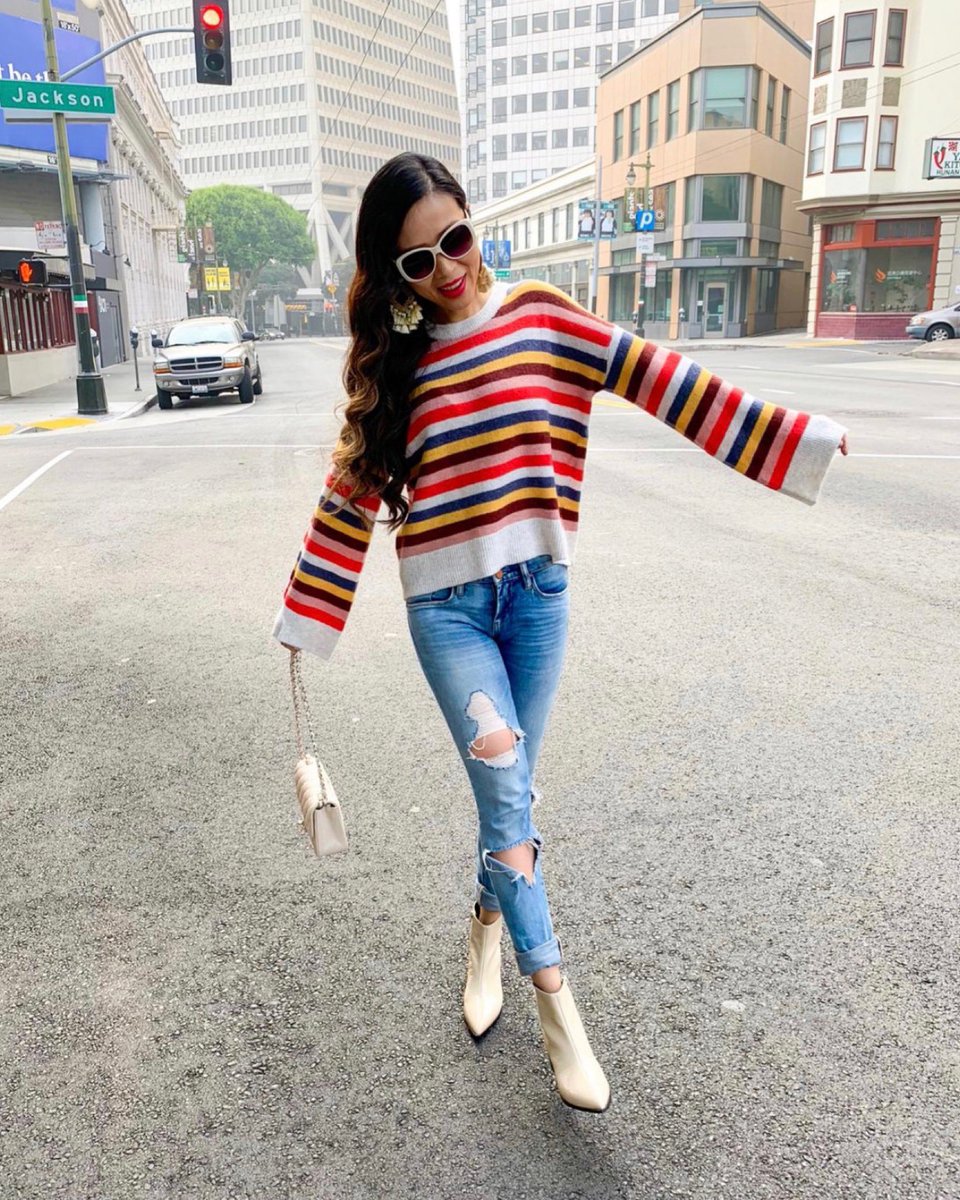 shallwesasa's tweet photo. Rainbow stripe sweater: https://t.co/9GAbdKgAW1 (on sale); https://t.co/14IX9PyNRI （30% off)
Jeans: https://t.co/HVcuqUMy5f (on sale)
Sunglasses: https://t.co/32MNM5Fbxx
Earrings: https://t.co/dnoCWRUc5u; https://t.co/pEuFt4bg1j
Booties: https://t.co/3xlxQuq7wR #ootd #ootn #wiw https://t.co/ksb0tjxYj8